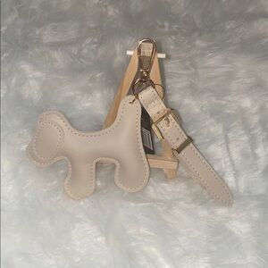 Faux Leather Dog Keychain Bag Charm - Cream
